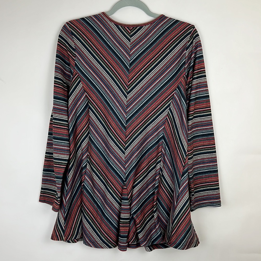 KAREN HART tunic striped blouse red, blue, and gray with scoop neck M - Picture 2 of 6